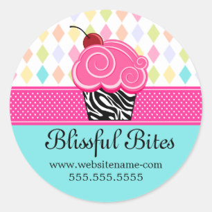 Festive Whimsical Cherry Cupcake Bakery Box Seals