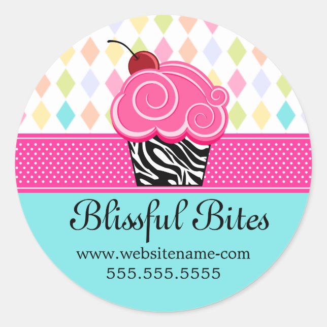 Festive Whimsical Cherry Cupcake Bakery Box Seals (Front)