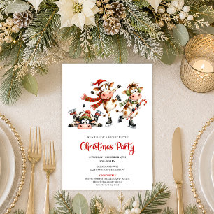 Festive Whimsical Cows Red Green Christmas Party  Invitation