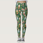 Festive Whimsical Cute Nutcracker Ballet Green Leggings<br><div class="desc">Whimsical and magical mixed media pattern made with Christmas nutcracker ballet characters and faux golden snowflakes,  glitter and foliage.</div>