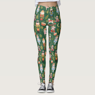 Festive Whimsical Cute Nutcracker Ballet Green Leggings