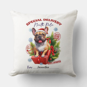 Festive Whimsical Pug Christmas Throw Pillow