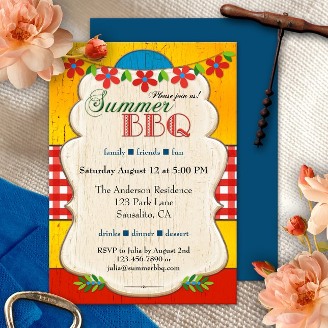 Festive Whimsical Summer BBQ Party Invitation (Creator Uploaded)