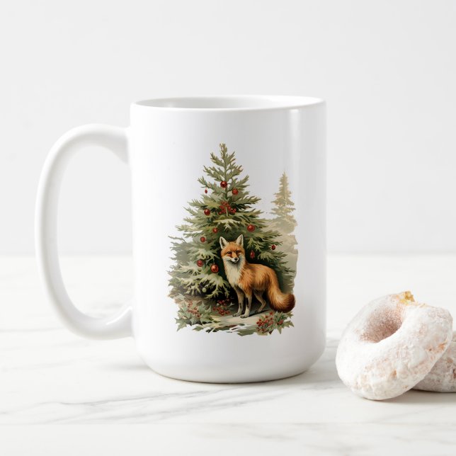 Festive Whimsy: Christmas tree & Fox Coffee Mug (With Donut)