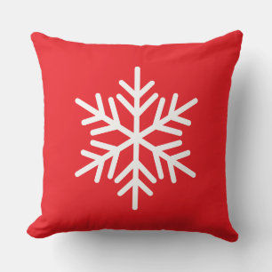 Festive White Alpine Snowflake On Christmas Red Throw Pillow