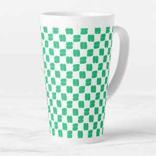 Festive White and Green Dashed Squares Latte Mug