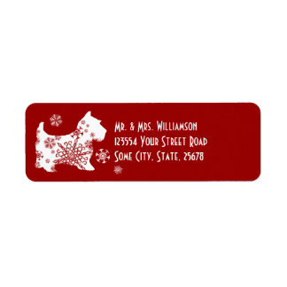 Festive White and Red Snow Dog Adresse de retour