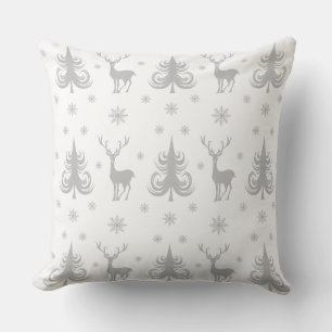 Festive White Christmas Pattern Throw Pillow