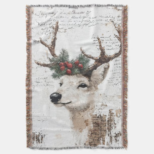 Festive White Deer Christmas Holiday Throw Blanket