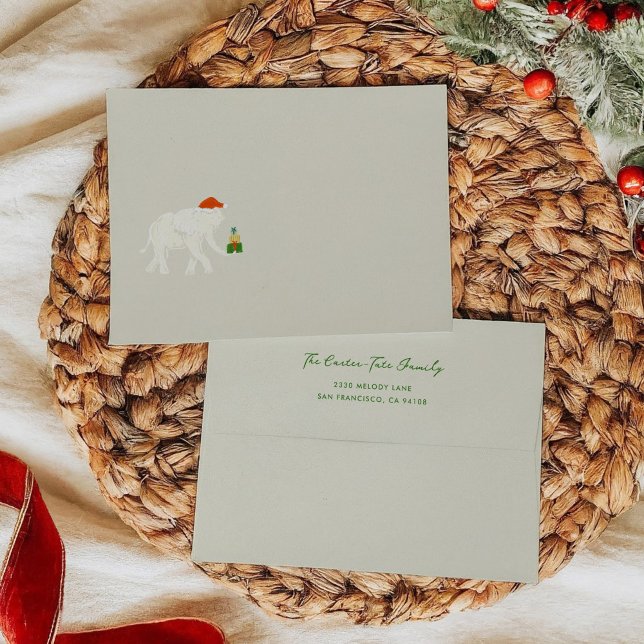 Festive White Elephant Check Liner Return Address Envelope (Festive White Elephant Check Liner Return Address Envelope)