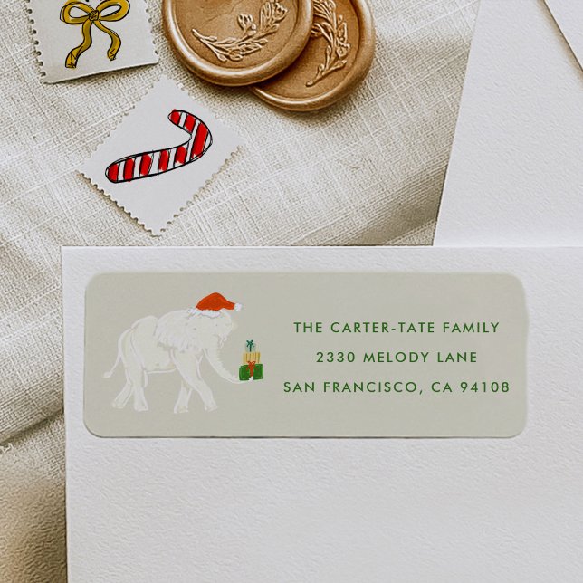 Festive White Elephant Illustrated Return Address (Festive White Elephant Illustrated Return Address Label)