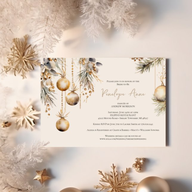 Festive White & Gold Christmas Bridal Shower Invitation (Creator Uploaded)