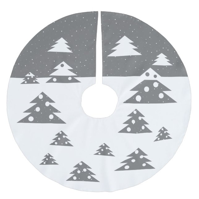 Festive White Grey Christmas Tree Brushed Polyester Tree Skirt (Front)