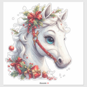 Festive White Horse Head With Red Bridle