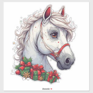 Festive White Horse Head With Red Bridle