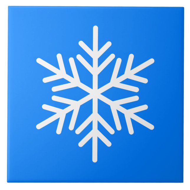 Festive White Nordic Snowflake On Bright Blue Tile (Front)