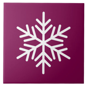 Festive White Nordic Snowflake On Burgundy Red Tile
