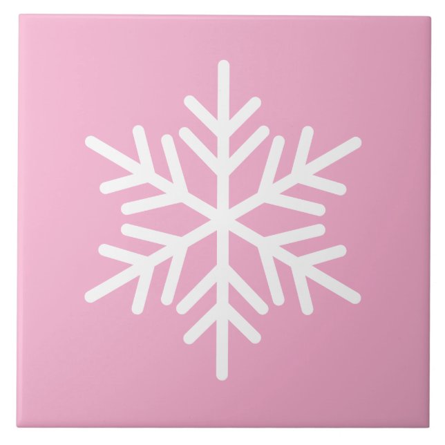 Festive White Nordic Snowflake On Chic Light Pink Tile (Front)