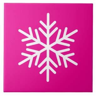 Festive White Nordic Snowflake On Peppermint Pink Tile