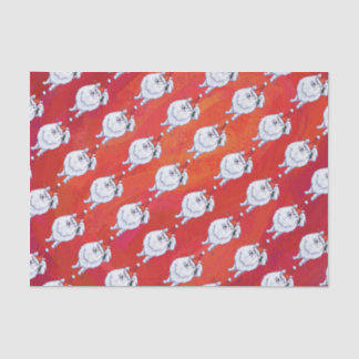 Festive White Pomeranian Pup Pattern on Red Tissue Paper