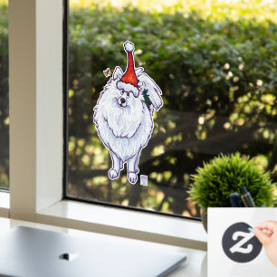 Festive White Pomeranian Window Cling