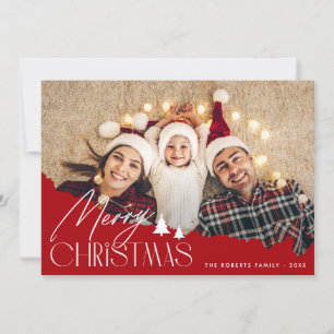 festive white script merry christmas photo card