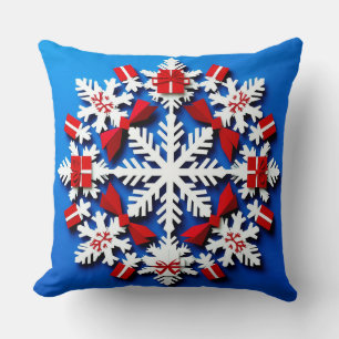 Festive White Snowflake With Red Gift Throw Pillow
