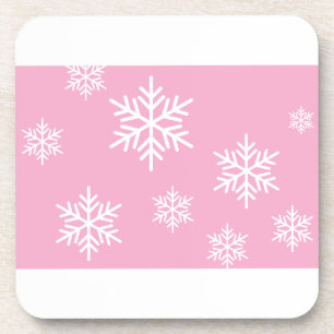 Festive White Snowflakes On Formal Elegant Pink Coaster
