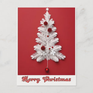 ✨ Festive White Tree Red Ornaments Christmas Star Postcard