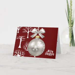 Festive White Trees Christmas Ornament Red Card