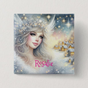 Festive White Watercolor Ethereal Frost Snow Angel 2 Inch Square Button