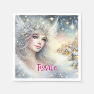 Festive White Watercolor Ethereal Frost Snow Angel Napkin