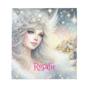 Festive White Watercolor Ethereal Frost Snow Angel Notepad