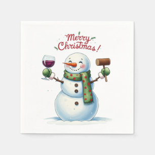 Festive wine drinking snowman Holiday party Napkin
