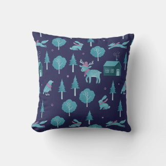 Festive Winter Animals Throw Pillow