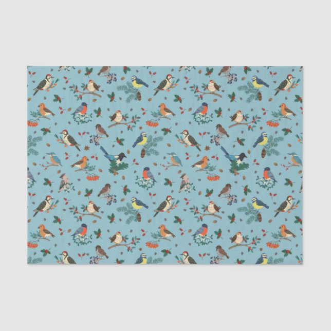 Festive Winter Birds Christmas Pattern Tissue Paper (Front)
