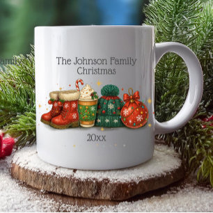 Festive Winter Boots Hats Family Christmas Coffee Mug