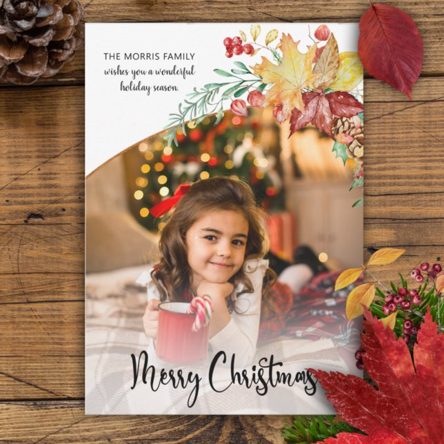 Festive Winter Botanical Calligraphy Photo Holiday Card (Creator Uploaded)