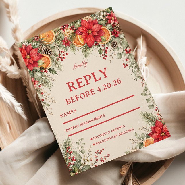 Festive Winter Botanical Citrus Splendour RSVP Card (Creator Uploaded)