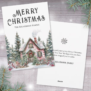 Festive Winter Cabin Merry Christmas Holiday Card