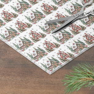 Festive Winter Cabin Watercolor Christmas Tissue Paper