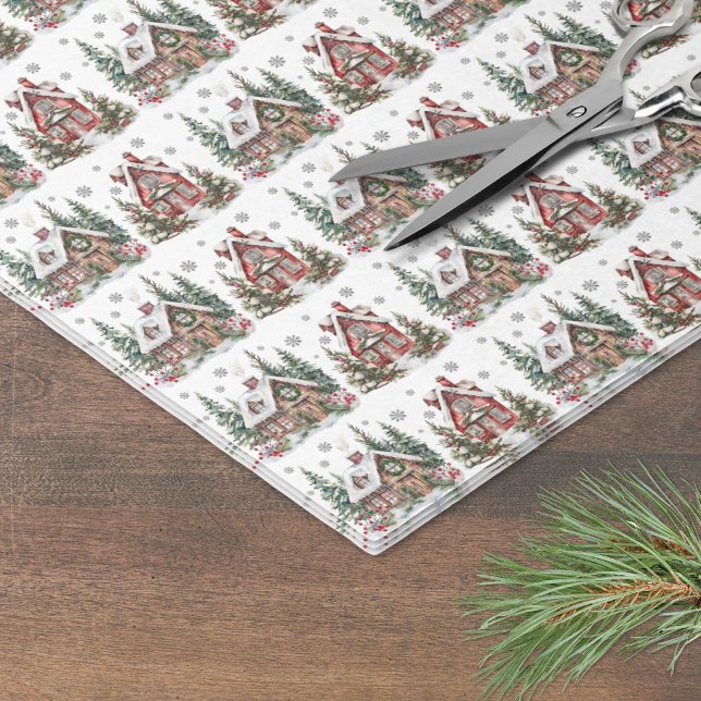 Festive Winter Cabin Watercolor Christmas Tissue Paper (Festive Winter Cabin Watercolor Christmas Tissue Paper)