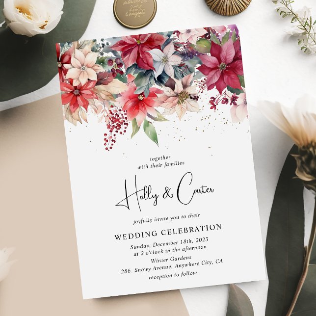 Festive Winter Christmas Florals Wedding Invitation (Creator Uploaded)
