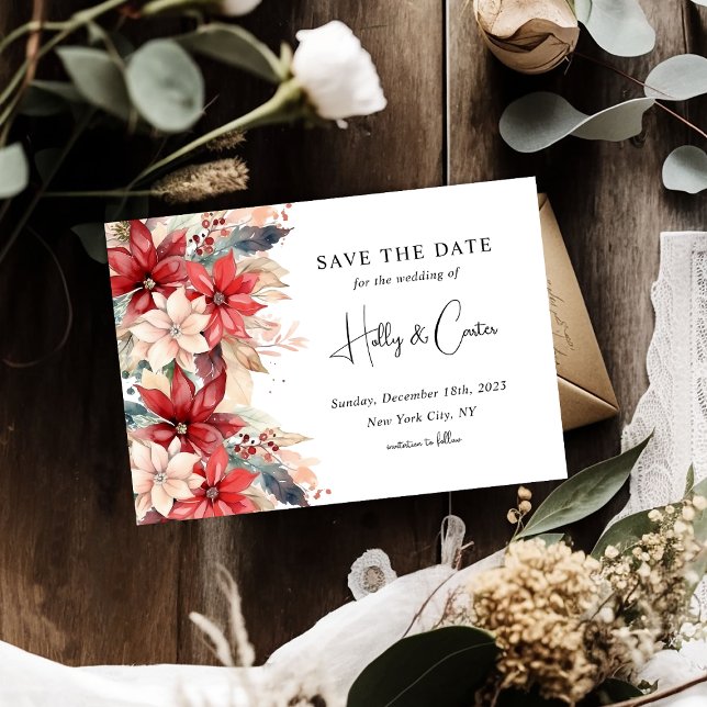 Festive Winter Christmas Florals Wedding Save The Date (Creator Uploaded)