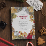 Festive Winter Christmas Party Invitation<br><div class="desc">Set the festive mood with these stunning christmas party invitations,  designed with a winter christmas wreath adorned with silver and gold shiney baubles,  gold leaf foliage,  red berry sprigs,  silver firns,  a snow overlay and an elegant template that is easy to personalize.</div>