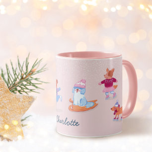 Festive Winter Cute Ice Skating  Dogs Name Mug