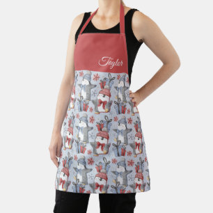 Festive Winter Dancing Penguins Apron