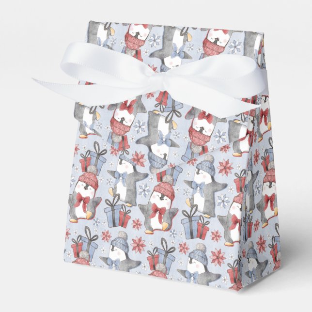 Festive Winter Dancing Penguins Favor Box (Front Side)