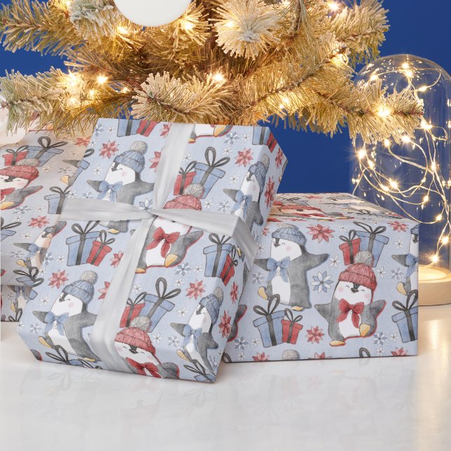 Festive Winter Dancing Penguins Wrapping Paper (Holidays)