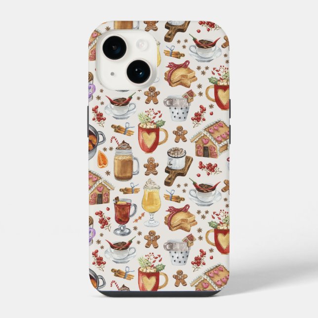 Festive Winter Drinks and Desserts iPhone Case (Back)